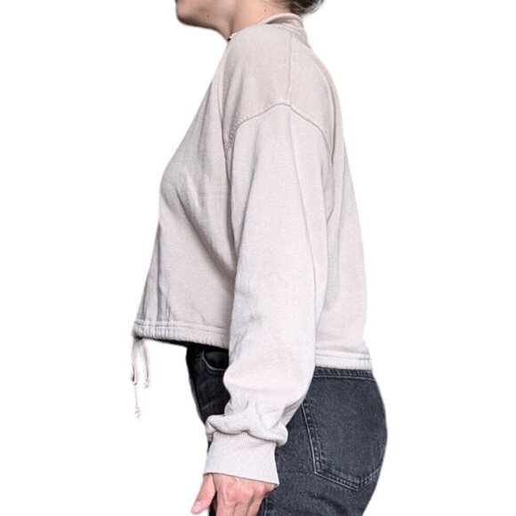 American Eagle Soft Beige Quarter Zip Sweater, Cuffed Sleeves, Waist Tie, Size M - Picture 2 of 9